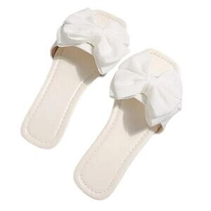 Verdusa Womens Size 12 White Fabric Bow Open Toe Slide On Flip Flop Sandal Shoes